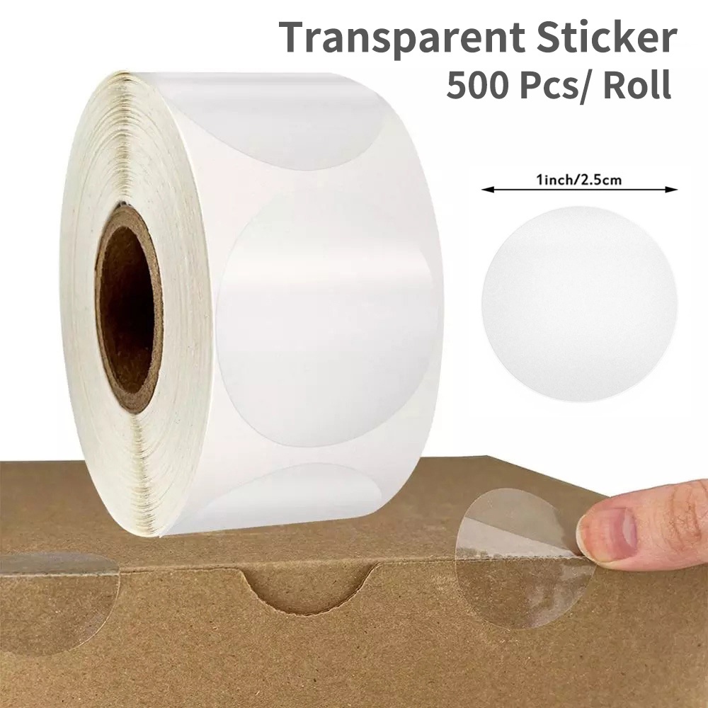 500枚/卷 透明貼紙 PVC透明圓形不干膠標簽圓點封口貼盒子包裝封口塑料粘貼防水自粘標签