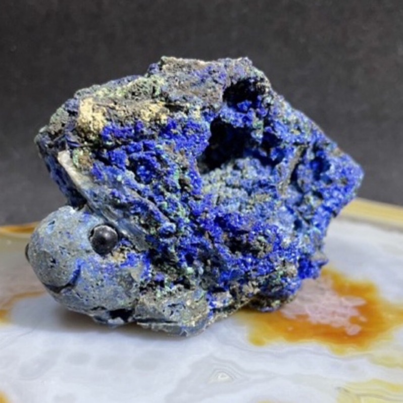 藍銅礦孔雀石共生烏龜雕件/天然藍銅礦共生孔雀石原礦擺件
