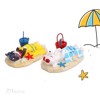 《AsFun》小狗 小貓 曬日光浴 沙灘🏖️ 公仔 微景觀 園藝造景 汽車裝飾 袖珍屋 娃娃屋 DIY 擺件 擺飾 療癒