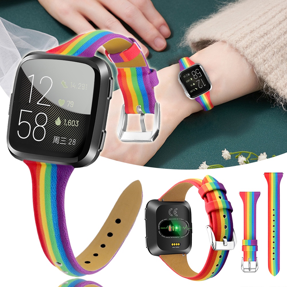 適用於 Fitbit Versa/Versa 2/Versa Lite 的彩虹皮革錶帶手鍊