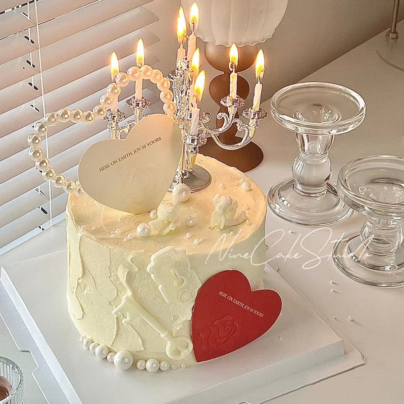 孟玥購物☀珍珠愛心 立體 蛋糕插牌  蛋糕插件 蛋糕裝飾 情人節蛋糕 求婚蛋糕 甜點台裝飾