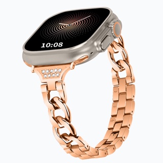 新款 不鏽鋼蘋果金屬錶帶+鑽石 適用於 Apple Watch Ultra 8 7 6 5 SE 41/45/49mm