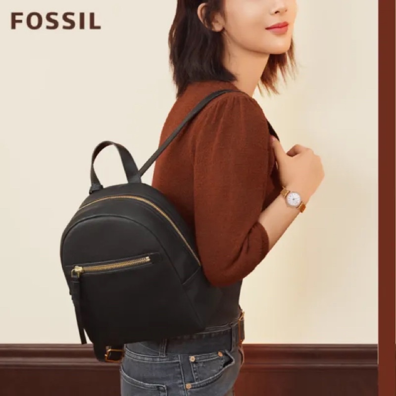 [全新] FOSSIL Megan 黑色真皮小後背包 ZB7693001