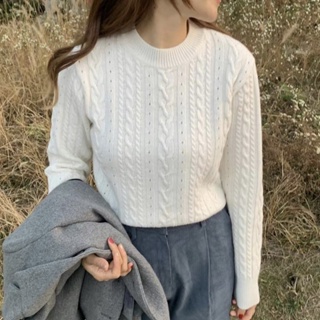 [現貨特價]韓國高質感美麗諾羊毛細緻麻花毛衣