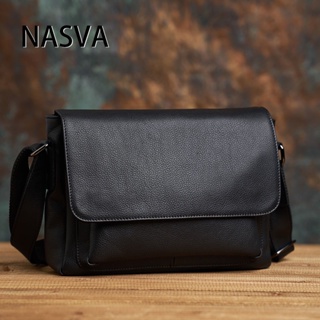 NASVA 真皮單肩休閒復古斜背包簡約商務潮流手工斜挎皮包適用於 9.7 英寸 Ipad