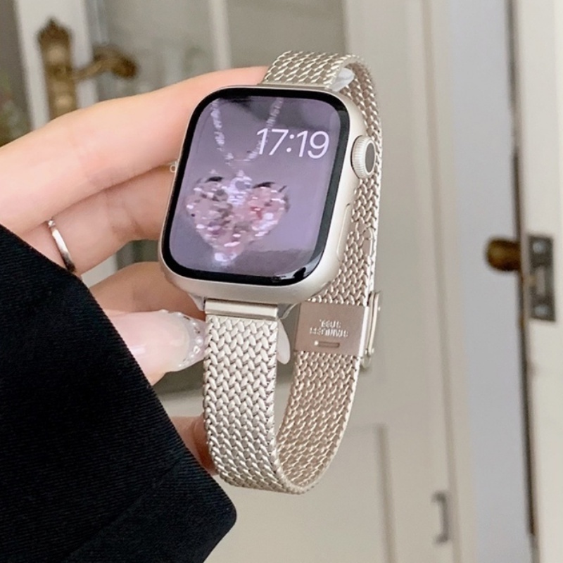 細款金麥穗編織紋金屬腕帶 星光色 女士替換帶 適用於Apple Watch 2/3/4/5/6/7/8/SE/Ultra