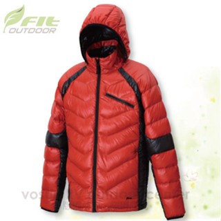【FIT】男 超輕量羽絨外套/防撥水.保暖防風.質輕/機能性多口袋設計/立領拉鍊/可拆式帽子 桔紅色 EW1306