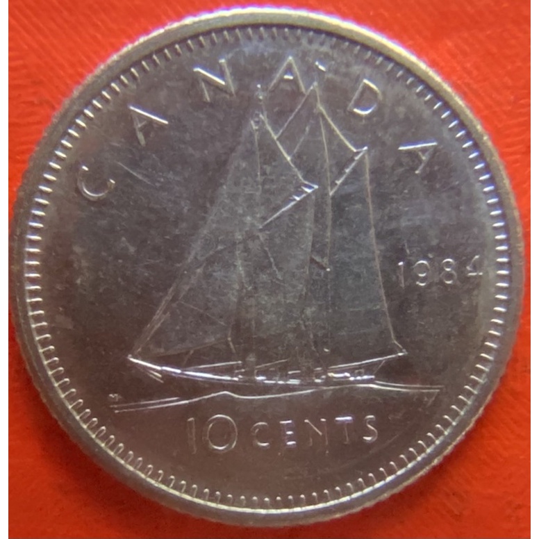 美洲錢幣、加拿大🇨🇦流通硬幣一枚（舊）、（F0332）、10分（18.03mm)、鎳（2.07g)、1984年。