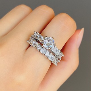 GOLD STAR Iced Out 2PCS 結婚戒指女士銀首飾