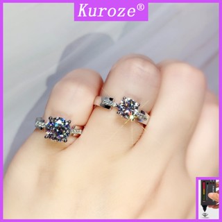 Kuroze 時尚新款鑲鑽莫桑石戒指奢華優雅女戒