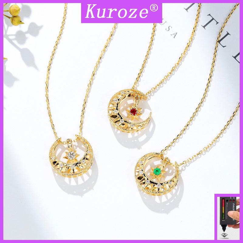 Kuroze 新款鍍18k黃金星星月亮項鍊鑲嵌彩色寶石項鍊