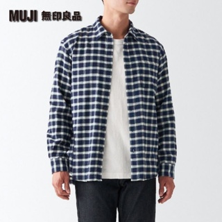 Muji無印良品有機棉法蘭絨深藍格紋襯衫