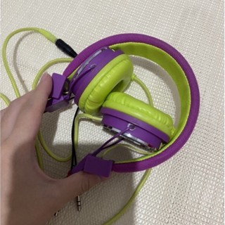 【二手】雙色折疊耳機(紫+螢光綠)