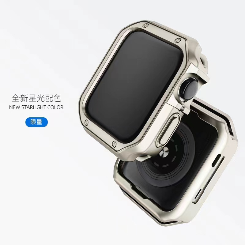 保護殼 電鍍鎧甲 適用 Apple Watch 9 錶帶 Ultra 2 8 7 6 5 4 3 41mm 45mm
