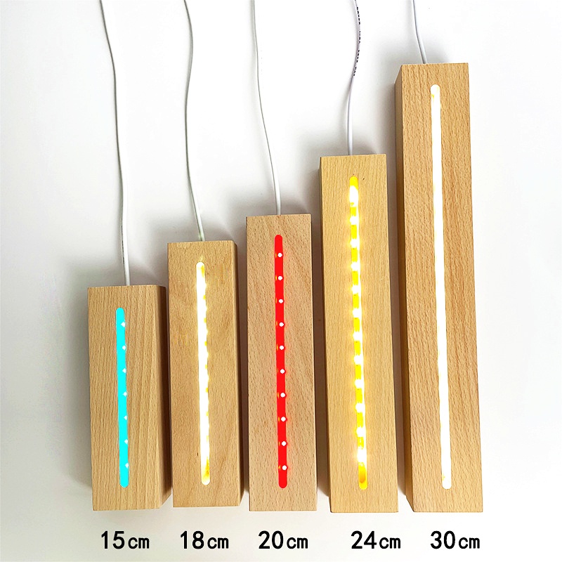 led實木燈座 3D長條小夜燈 長方形發光底座 DIY木質燈座  壓克力底座 手工工藝配件 小夜燈底座 居家裝飾