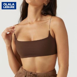 OLALA 含胸墊柔軟性感時尚瑜伽服上衣性感冷淡風細帶裸感內衣