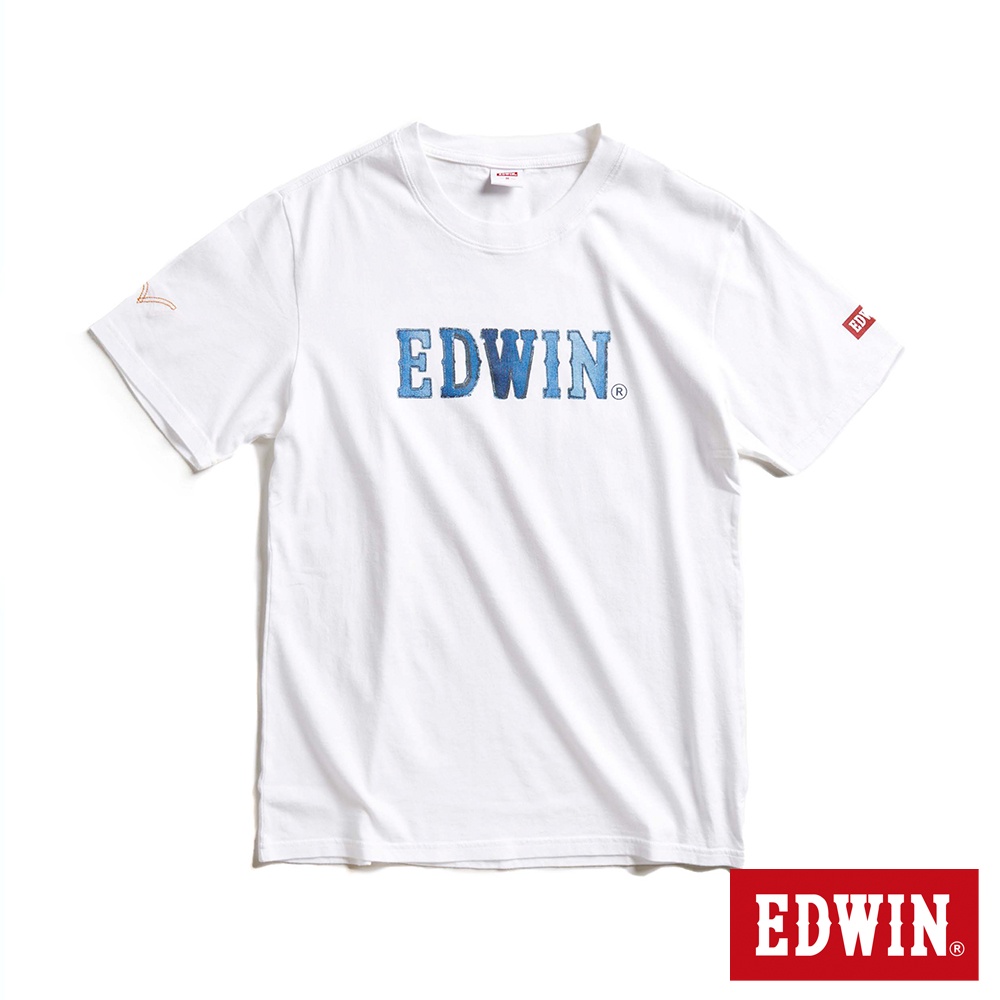 EDWIN 紅標 仿布紋LOGO短袖T恤(米白色)-男款