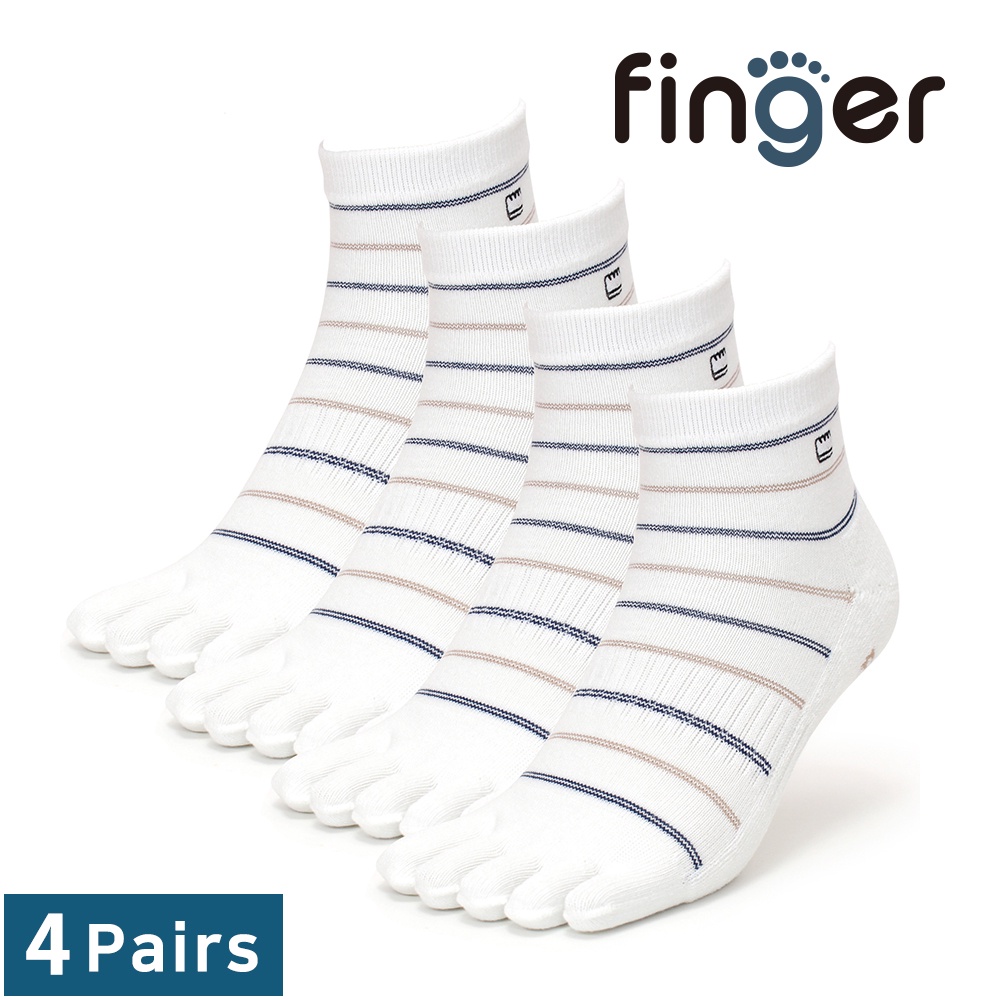 【finger】純棉運動五指襪 男女 4雙入 厚底墊五趾襪 - Mild