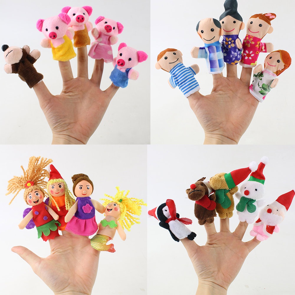 6款三隻小豬可愛手指木偶寶寶迷你毛絨玩具兒童益智手指玩具卡通動物毛絨公仔兒童公仔聖誕禮物