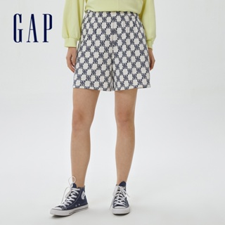 Gap 女裝 Logo印花高腰鬆緊短褲-藍色LOGO(614730)