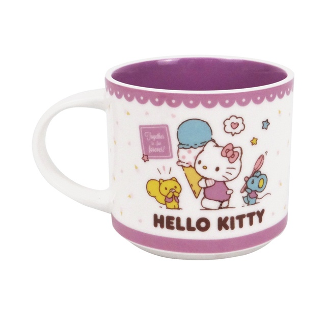 【現貨】小禮堂 Hello Kitty 陶瓷疊疊杯 400ml (紫冰淇淋款)