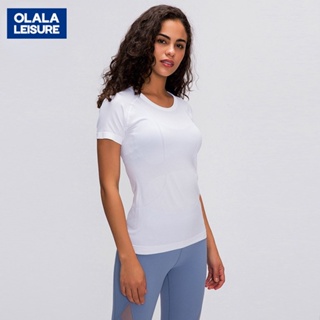 Olala春夏新款女士跑步健身上衣緊身透氣瑜伽短袖短袖圓領運動T恤 S2067 DQ