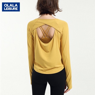 OLALA新款時尚美背長袖上衣氣質速乾瑜伽服網紅健身服女