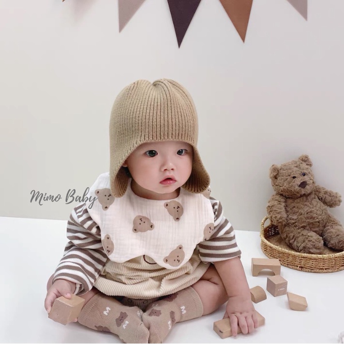 嬰兒純色針織羊毛帽子帶保暖耳塞 ML218 Mimo Baby