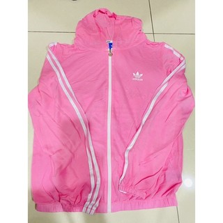 adidas 長袖薄外套 L桃粉 三葉