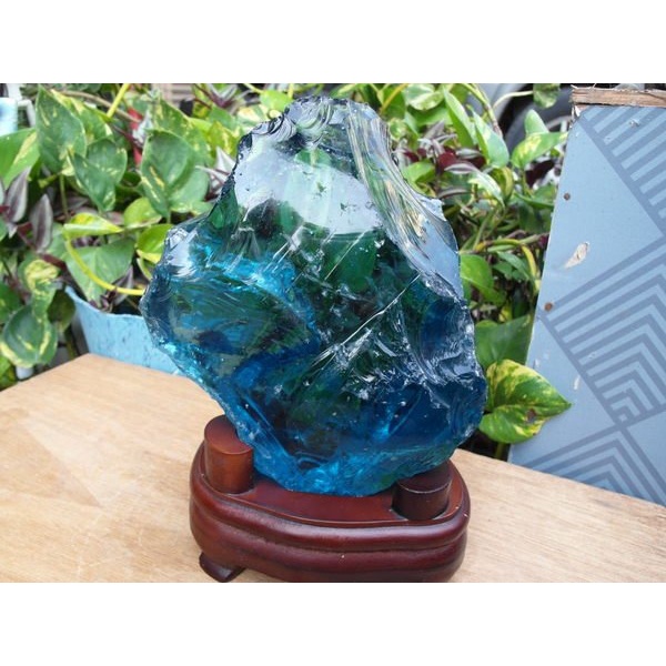 ❆寶客鋪🌸晶1328*印尼天然火山琉璃原礦3631g藍琉璃*高檔藍色*有底座🌸