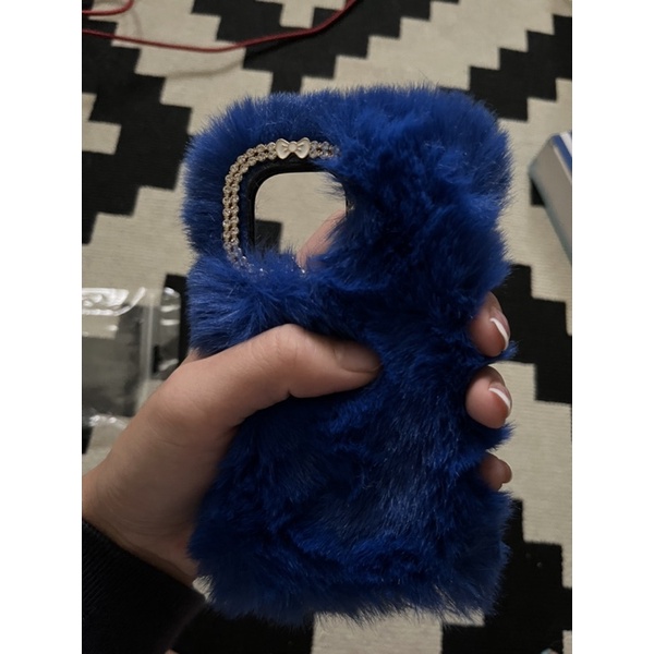 shein iphone13 mini 手機殼 寶藍色毛毛手機殼