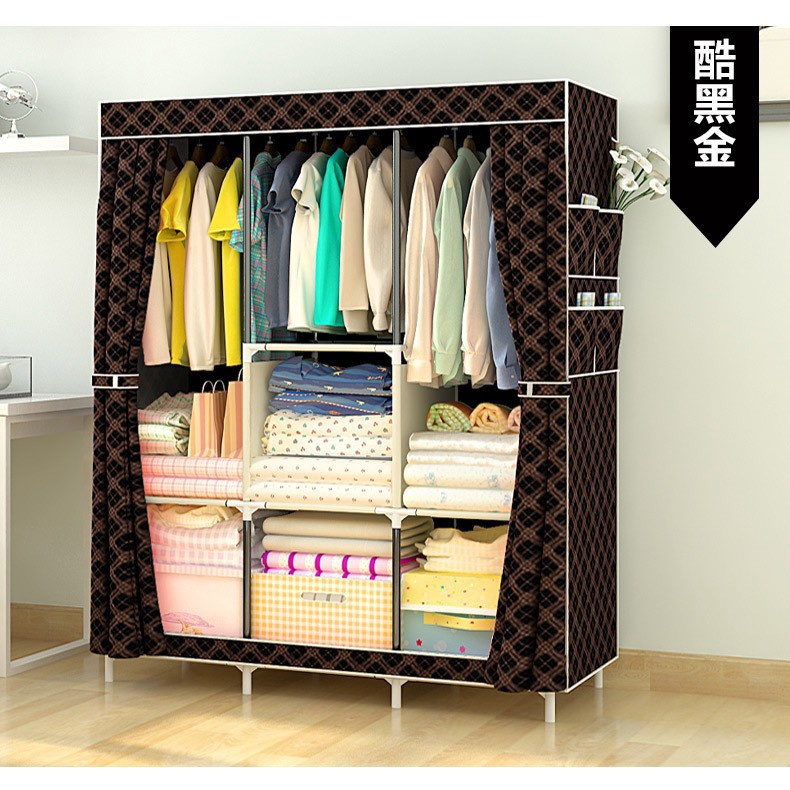 簡易衣櫃衣櫥 鋼管加固組合式DIY防塵衣櫃 6色可選 衣櫃 空間魔術手 衣櫃 衣廚 加厚衣櫃