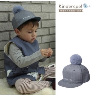 全新逗寶專櫃購入Kinderspel 可愛球球帆布帽 ( 天藍灰 ) 韓國製