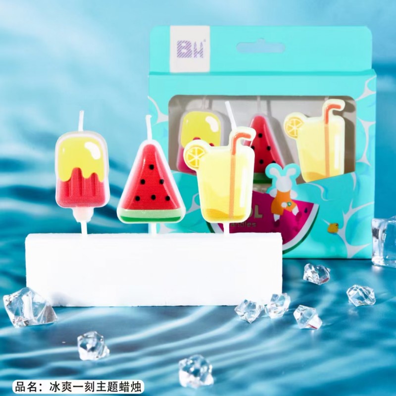【春野】卡通水果雪糕奶茶生日蠟燭清涼一夏創意浪漫彩色字母蛋糕裝飾插件