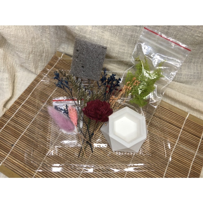 永生乾燥花擴香花盆-手作材料包、內含花材、擴香盆、白膠、花泥
