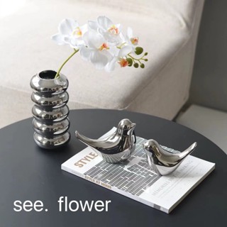 【SEE✿ FLOWER】北歐現代輕奢簡約客廳玄關書架陶瓷金色小鳥軟裝飾品創意酒櫃擺件 電鍍銀色小鳥陶瓷網紅桌面擺件輕奢