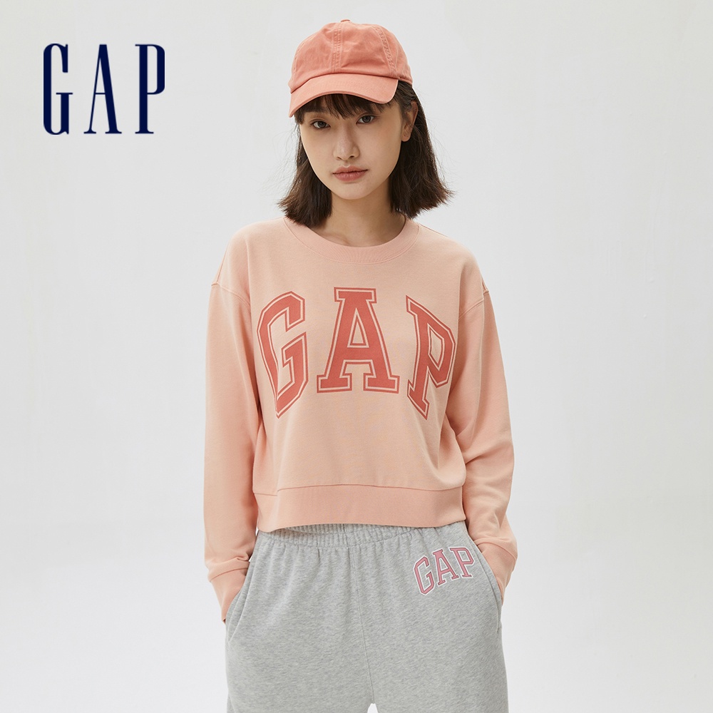 Gap 女裝 Logo落肩袖短版大學T-淺橙色(602747)