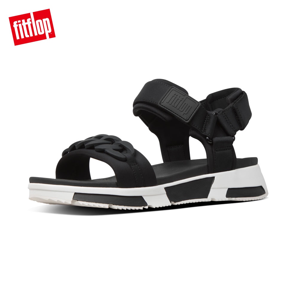 【FitFlop】HEDA CHAIN BACK-STRAP SANDALS 時尚運動風後帶涼鞋-女(黑色)