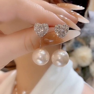 日韓新款珍珠水鑽愛心耳環一款兩戴氣質優雅耳環