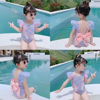【Mx】女童ins韓版新款兒童泳衣亮晶面料可愛女童美人魚泳衣度假泳裝蝴蝶結