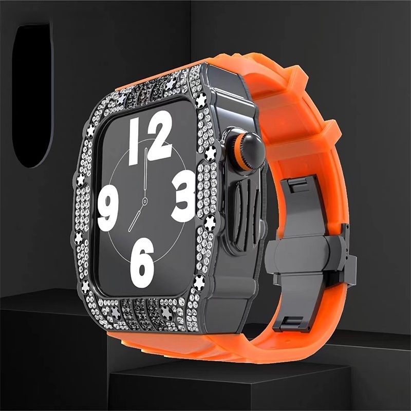 蝴蝶扣金屬改裝錶帶 IWATCH鑲鑽手錶帶 S8代 45mm 適用於Apple Watch8/7/6/5/SE代 改裝