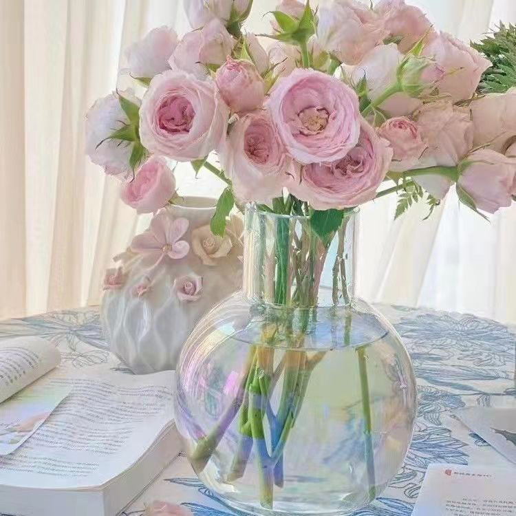 圓球花瓶 大肚子圓球花瓶 透明玻璃花瓶 插花花器 北歐現代餐桌擺件 水培花瓶