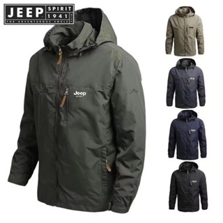 Jeep SPIRIT 1941 ESTD男士風衣外套軍裝連帽風衣休閒外套男裝防風秋春外套男