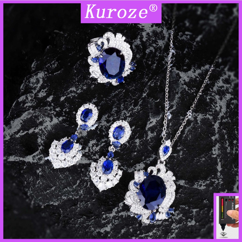 Kuroze 奢華藍寶石彩色寶石耳環吊墜項鍊藍色鑽石戒指