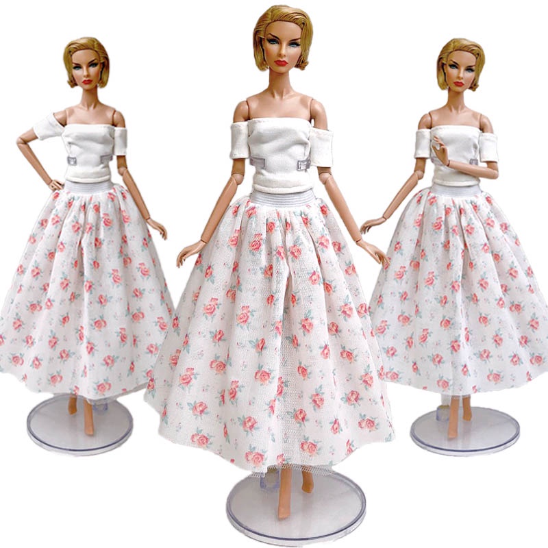 芭比娃娃服裝裙子花裙子30cm娃娃穿搭裙子6分洋娃娃換裝娃娃衣服花裙子多變白色可愛裙子