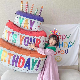 大型生日三層蛋糕蠟燭氣球生日派對照片道具場景裝飾兒童生日禮物