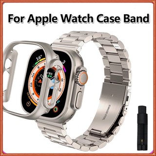 金屬腕帶不銹鋼錶帶+錶殼保險槓兼容 apple Watch Ultra 49mm iWatch 8 7 6 5 4 45