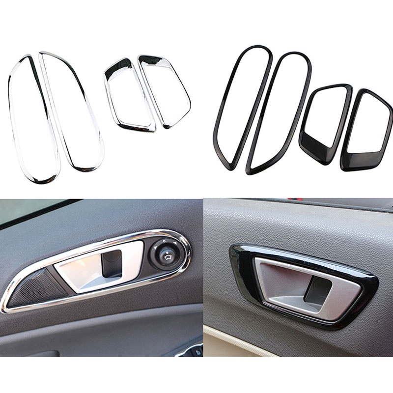 適用於福特 Fiesta 2009 - 2013 4 件鍍鉻車門內部把手面板框架裝飾貼紙蓋裝飾配件