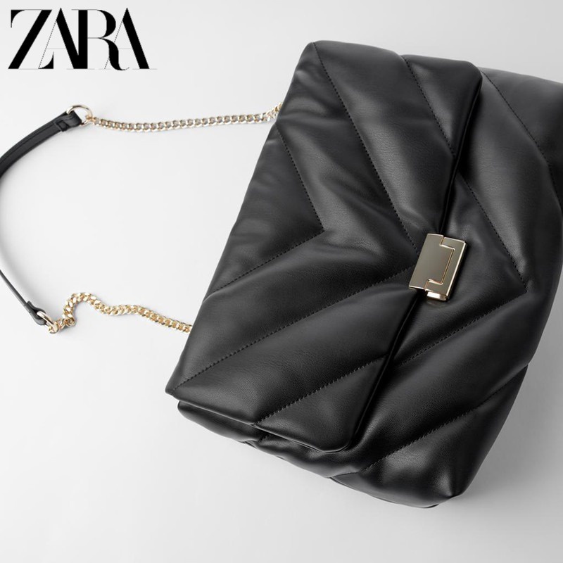 Zara新款女包單肩包大容量鏈條包菱形斜挎包