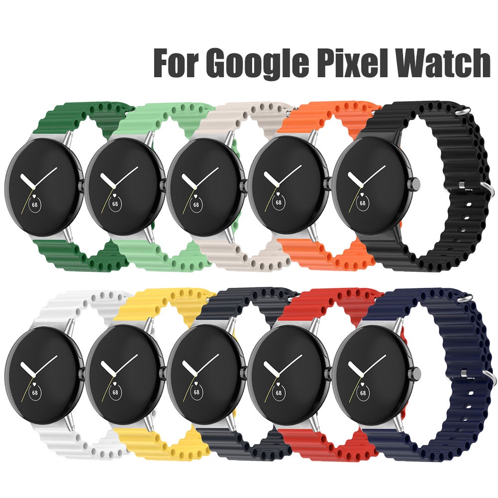 適用於Google Pixel Watch硅膠錶帶 谷歌Pixel手錶錶帶矽膠海洋錶帶 運動軟腕帶手錶配件